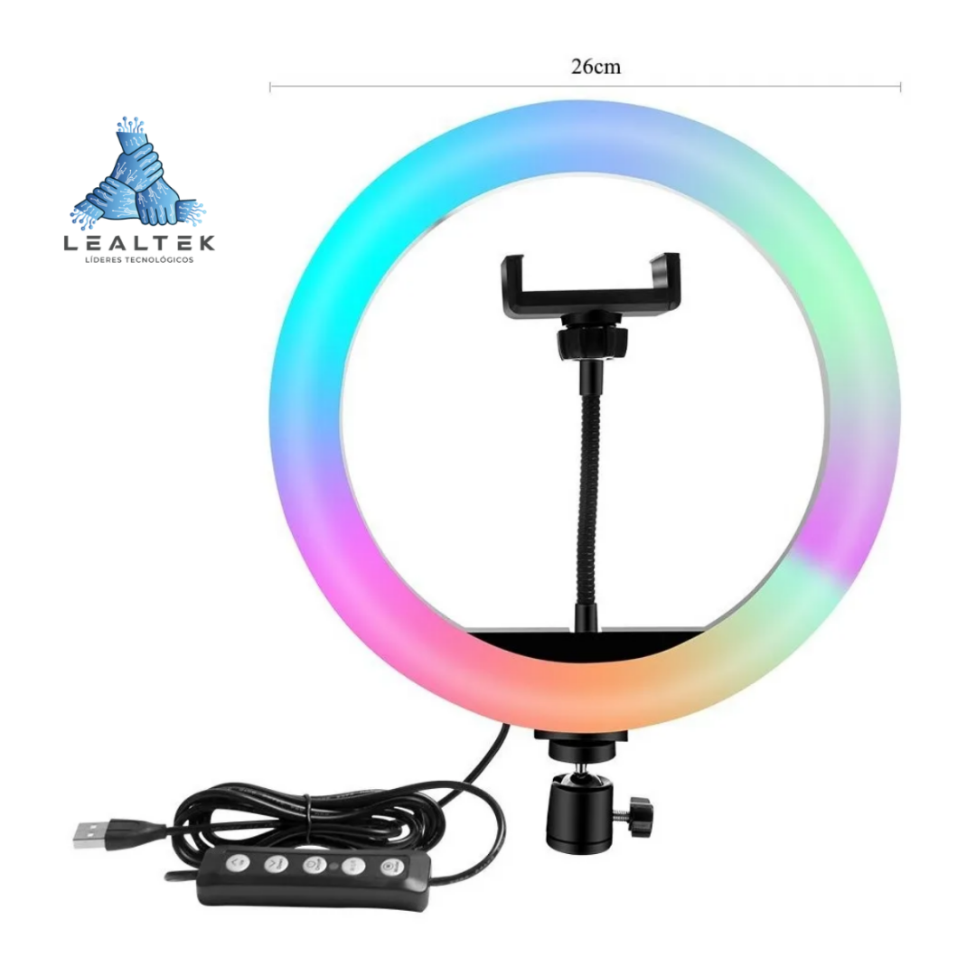 Aro De Luz Led 26 Cm Rgb 7 Colores + Tripode 210 Cm