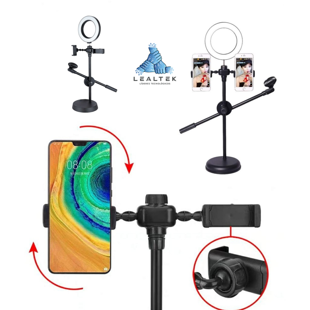 Soporte Base Celular Y Microfono + Aro De Luz Para Streaming